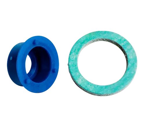 Zwei Gummi-Ringe in unterschiedliche Farben, einer blau und der andere grünlich, für verschiedene Anwendungen, hergestellt von Wolf.